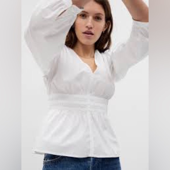GAP NWOT White Peplum Puff Long sleeve Cotton Women's Top  XXL - Picture 1 of 16